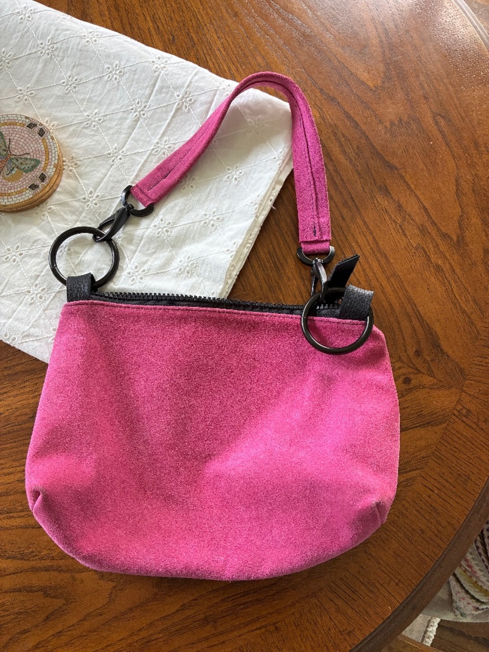 Pink suede bag